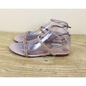Valentino Garavani Sandals 38.5 Pink Leather Peached Jeweled Shoes Flats Italy